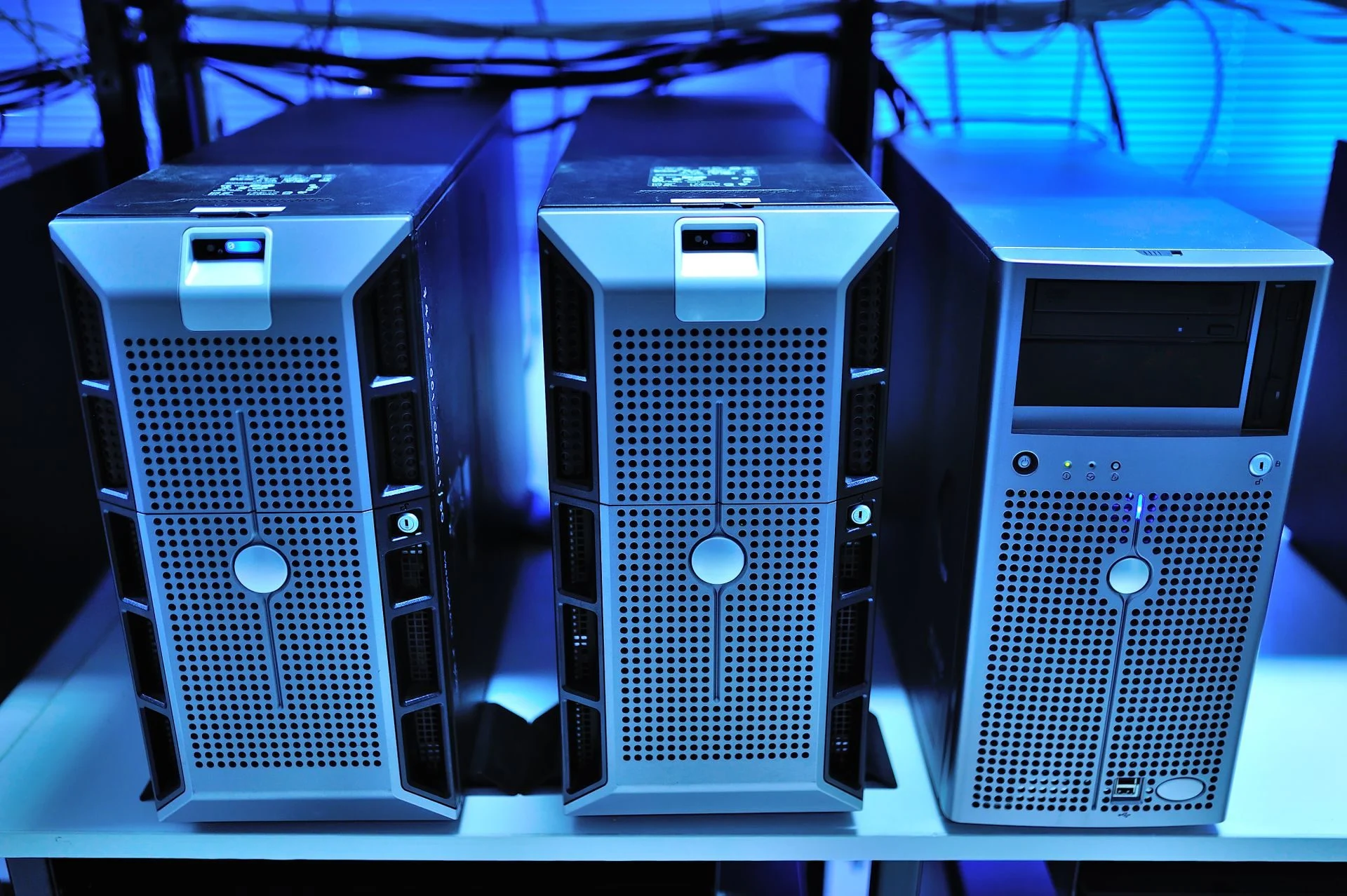 Tower servers in a server room